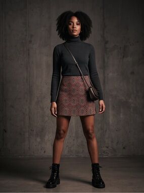 H&M Patterned Mini Skirt - Brown & Black